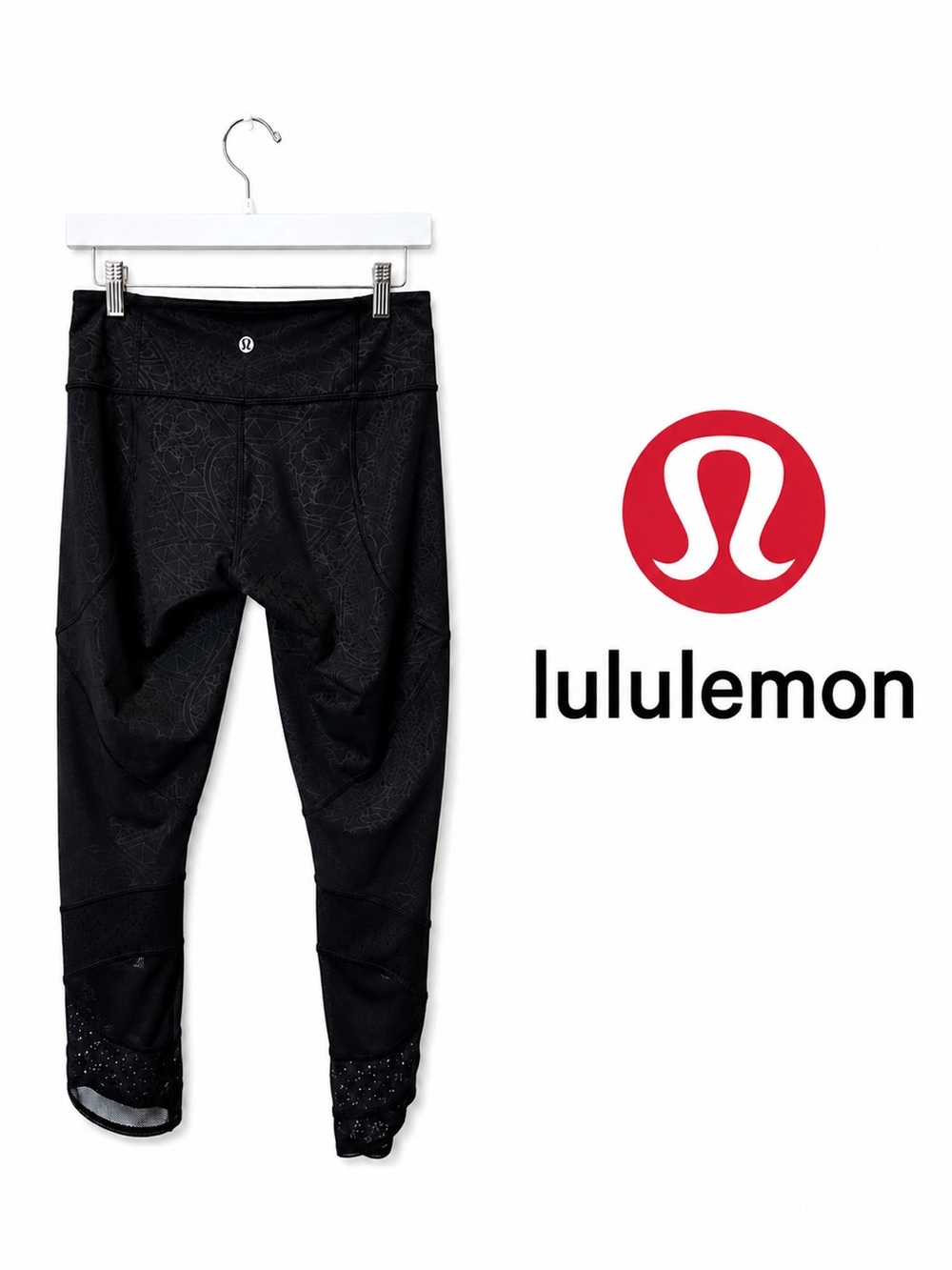 LULULMEMON Black Patterned Leggings Size 6